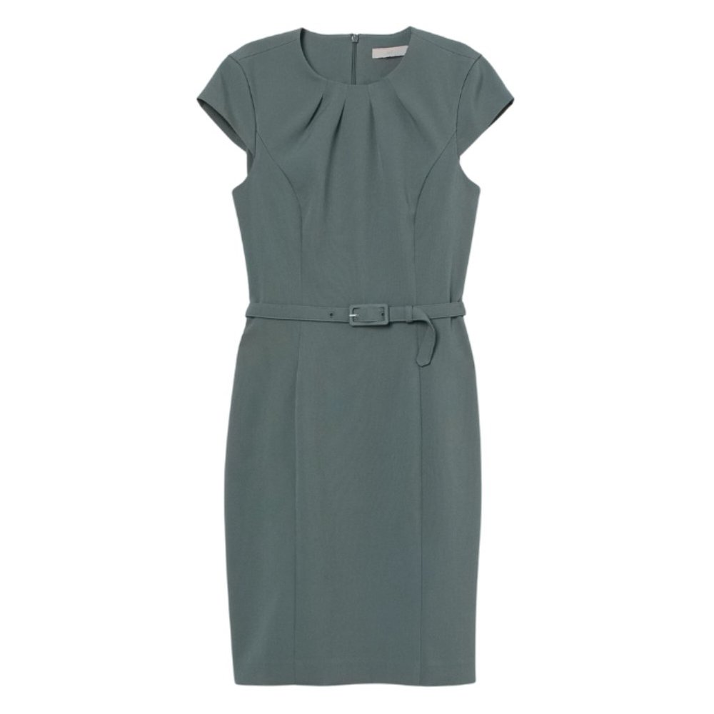 GREEN-GRAY (SAGE) BELTED DRESS by H&M NWT